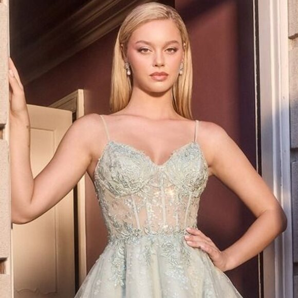 New Short Baby Doll Dress w/ Lace Up Back & Floral Lace Embroidery CD CJ419 - Picture 1 of 10
